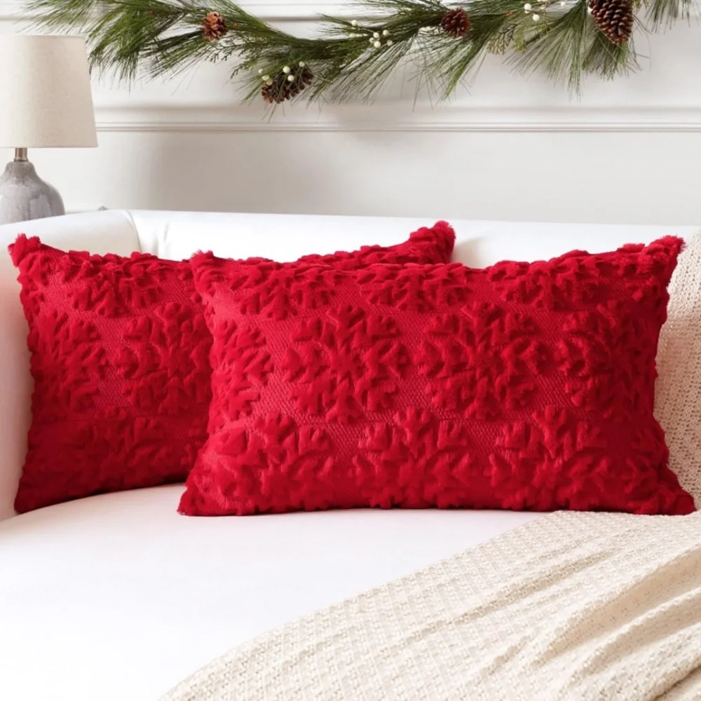 Luxurious Snowflake Red Holiday Throw Pillow Covers 2 Pack